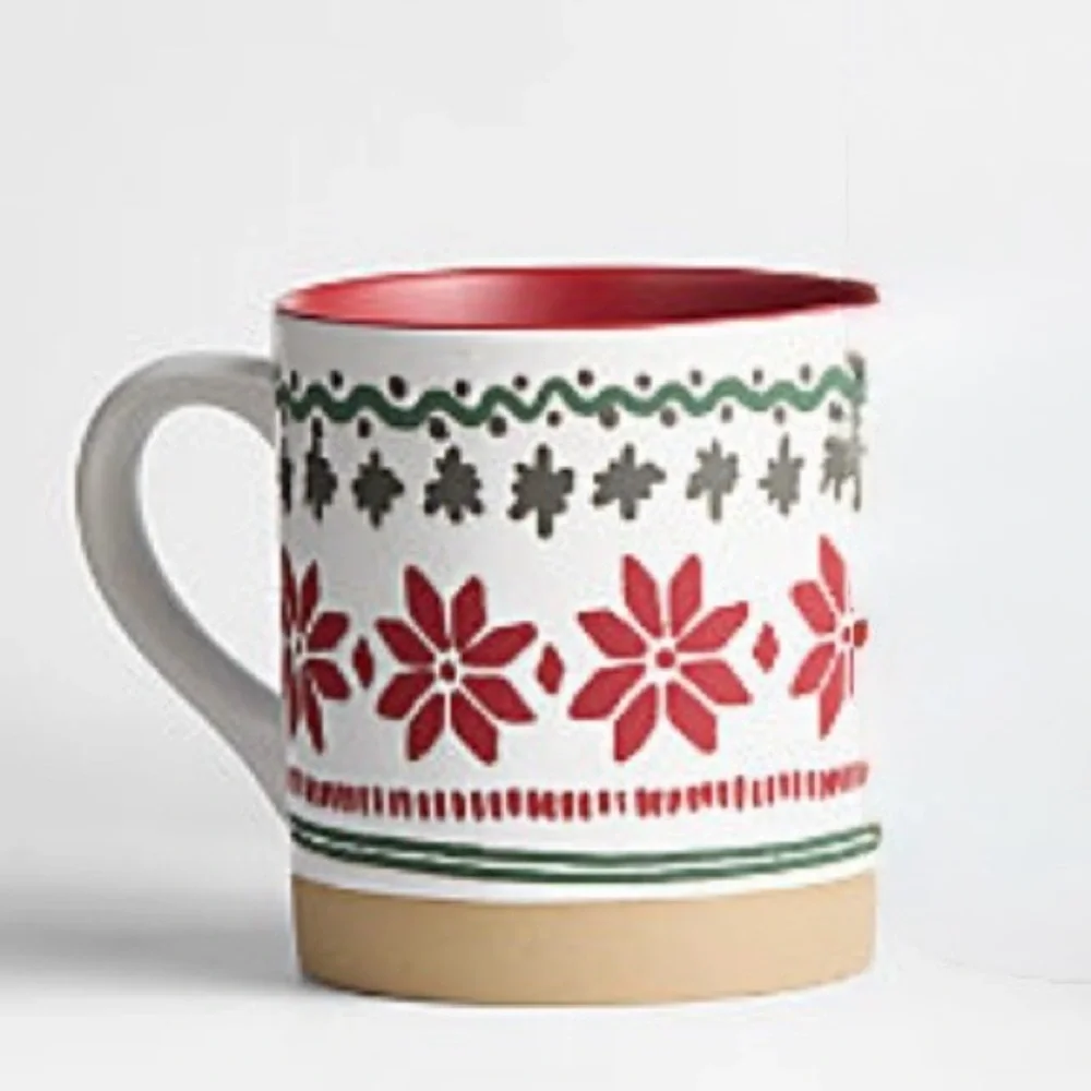 New! Crate&Barrel Nordic Fair Isle Stoneware Mug 14-oz.